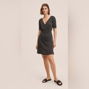 MANGO pleated polka dot v neck dress BRAND NEW • SIZE 4